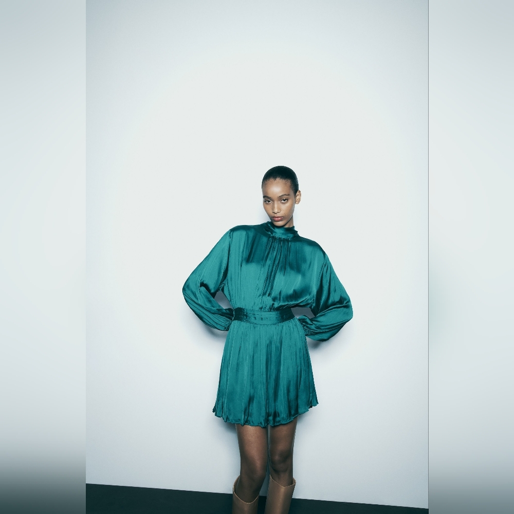 ZARA WRINKLED SATIN EFFECT MINI DRESS.NWT SIZE XS - Picture 2 of 6